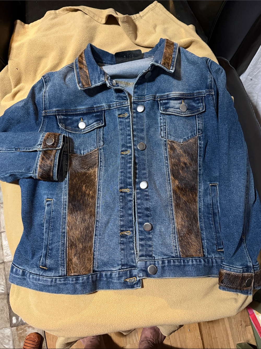 Men's Blue Denim Jacket with Brown Leather Accent